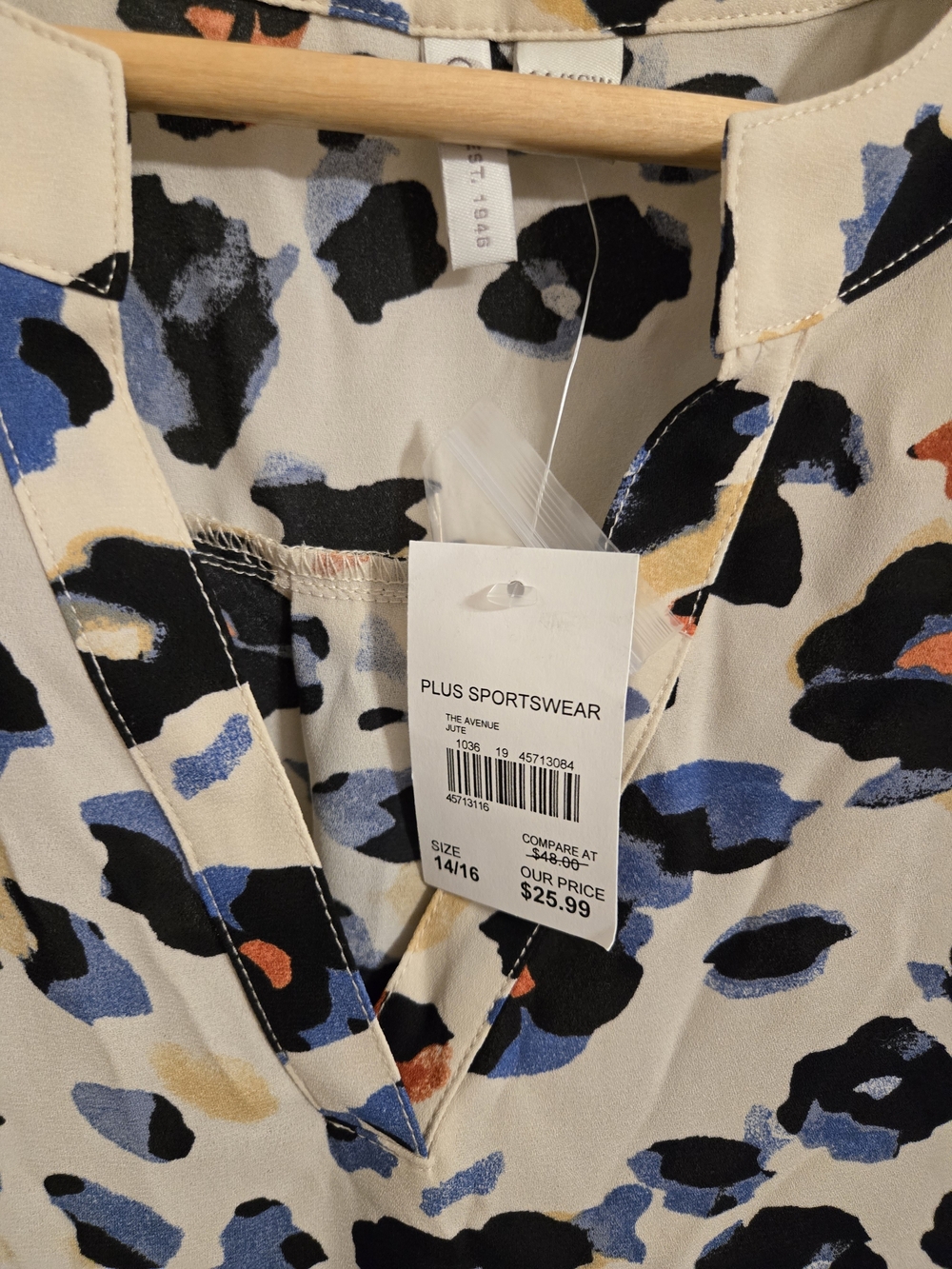 Cato Women’s Cream Animal Print Blouse with Blue & Black Spots Size 14/16W - Picture 6 of 7